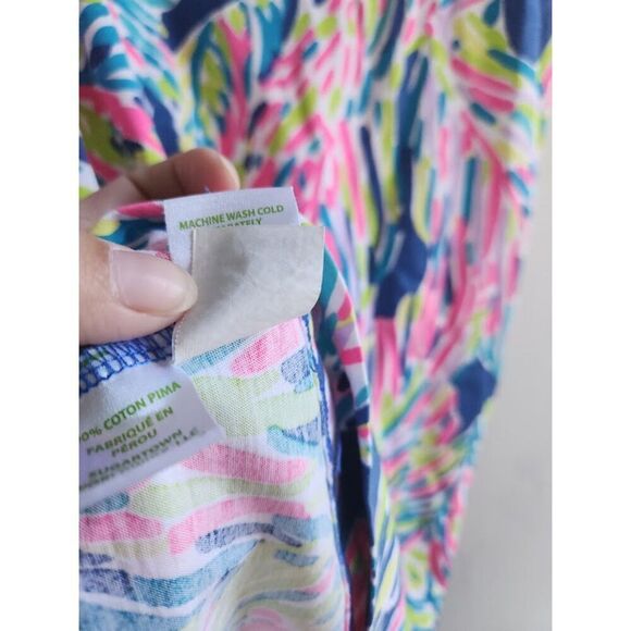 Lilly Pulitzer "Palmira" Pink Blue Palm Reader Pasley Cotton V-Neck Dress sz XS - Picture 11 of 11
